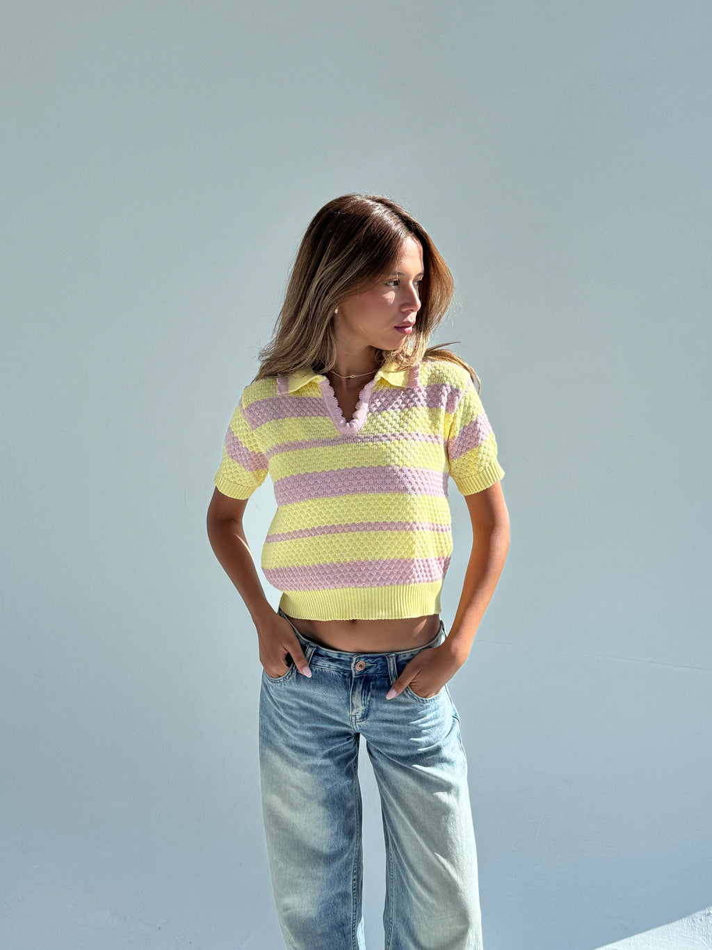 Knit Polo Pink/Butter Yellow