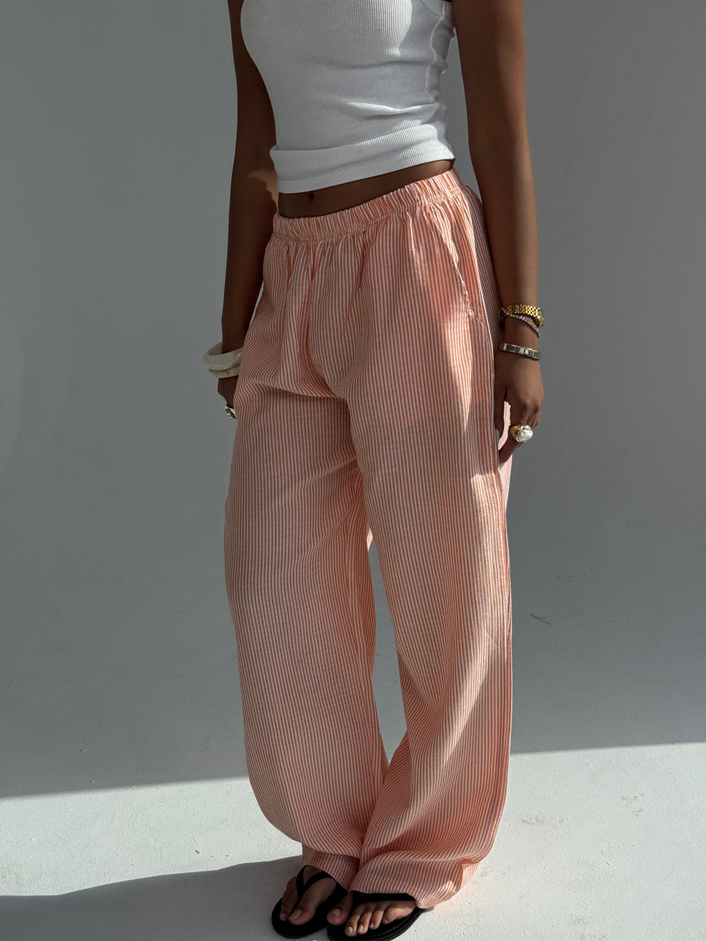 Orange Striped linen pants