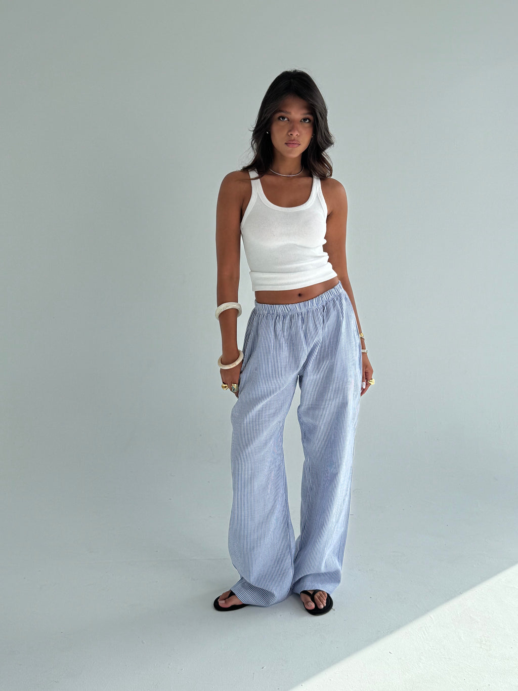 Blue Striped linen pants