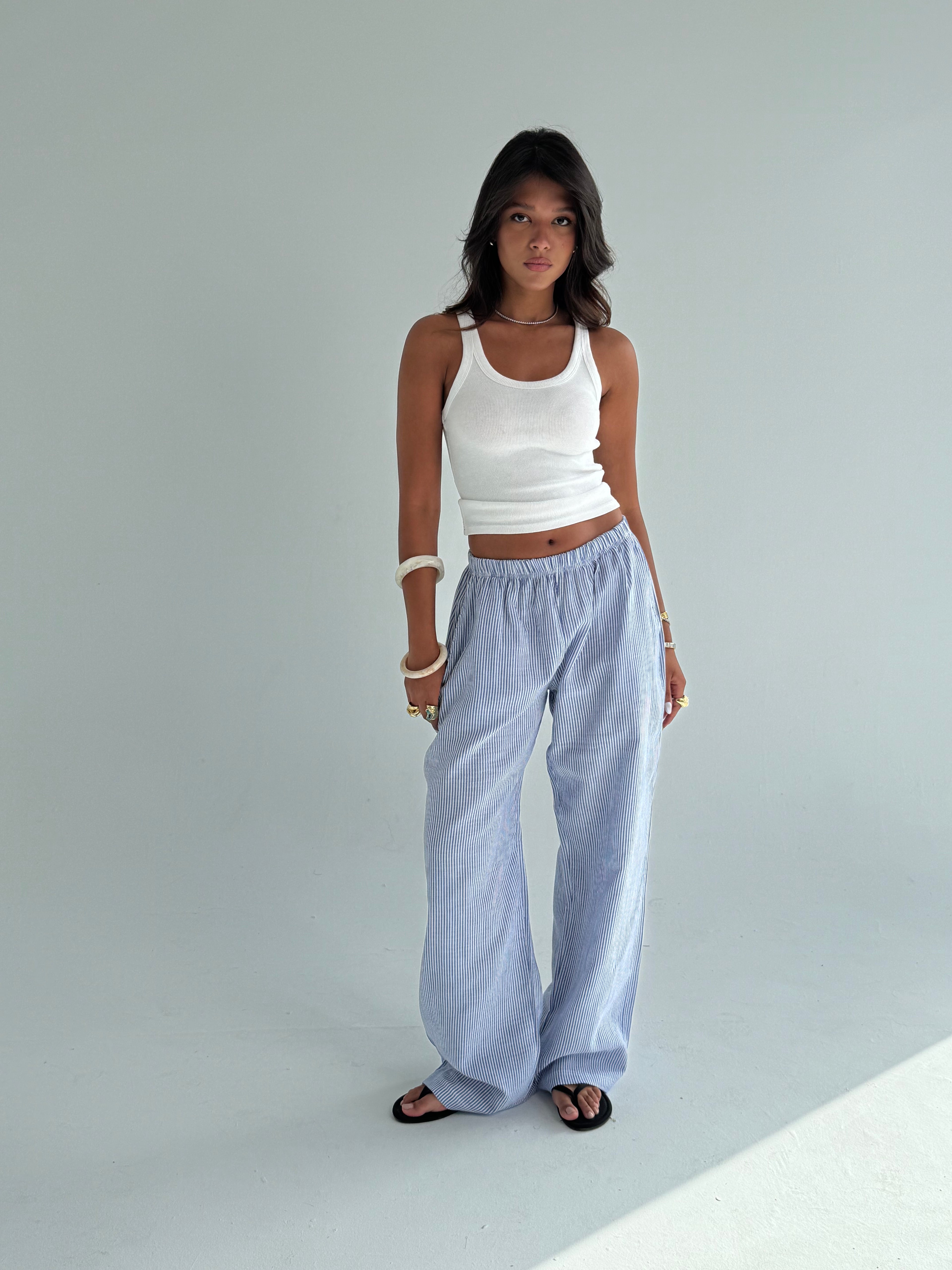 Blue Striped linen pants
