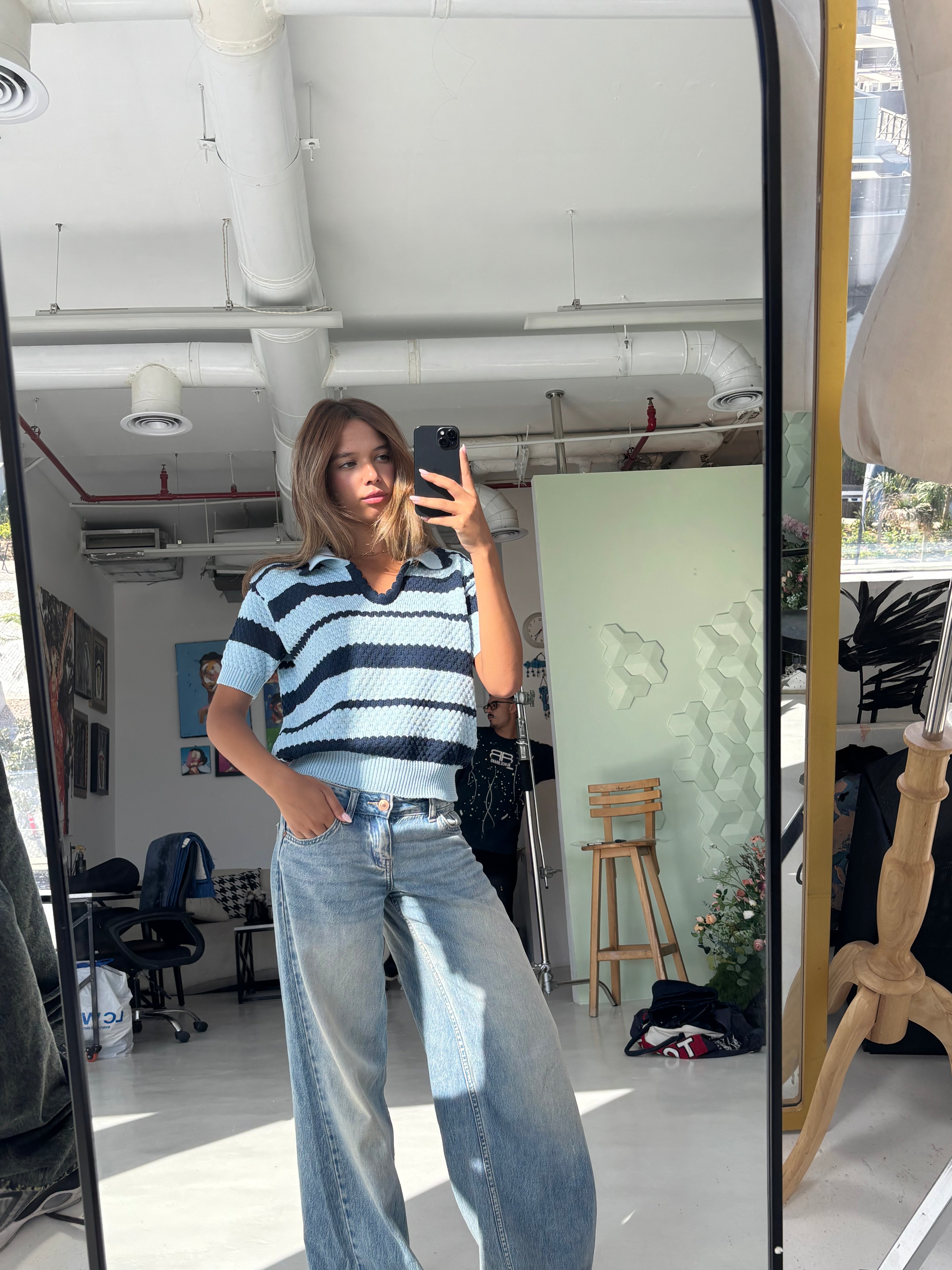 Knit Polo Navy/Baby blue