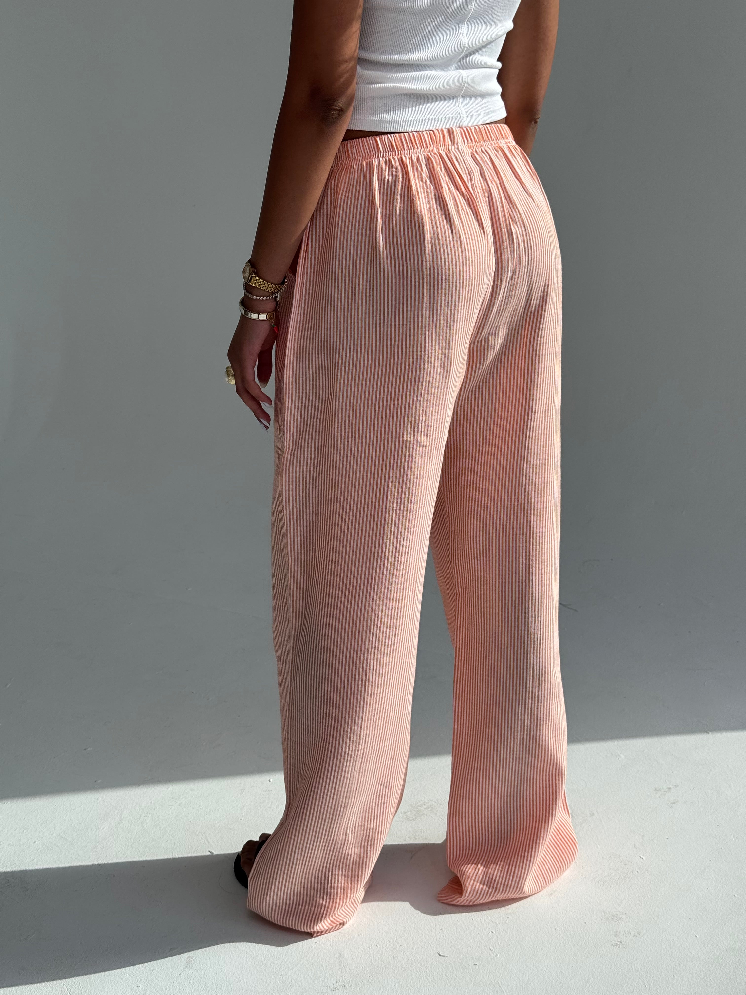 Orange Striped linen pants