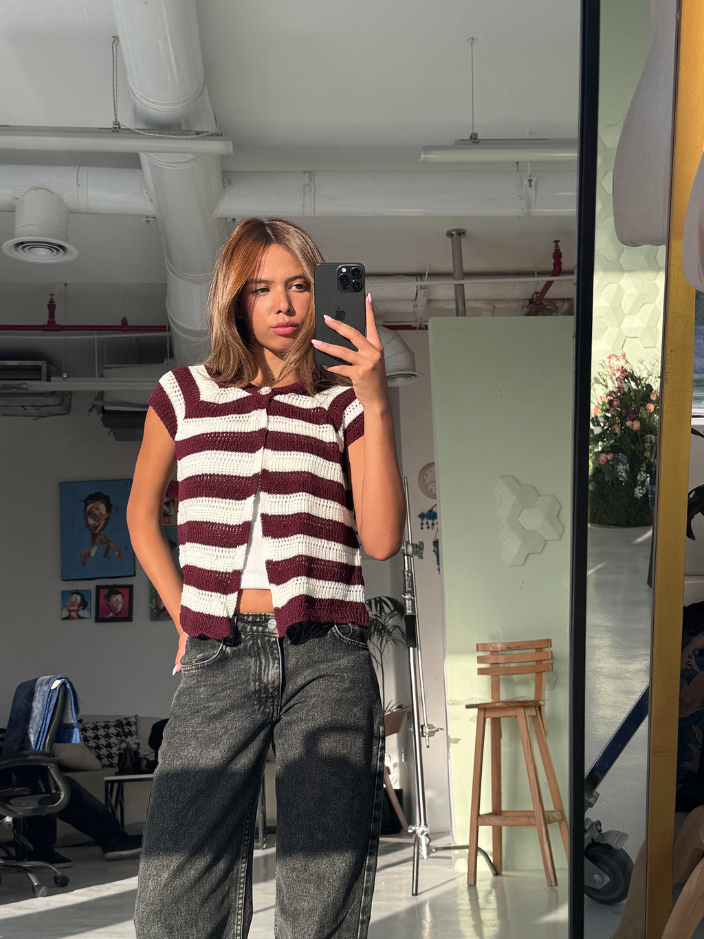 Buttoned knit in Burgundy