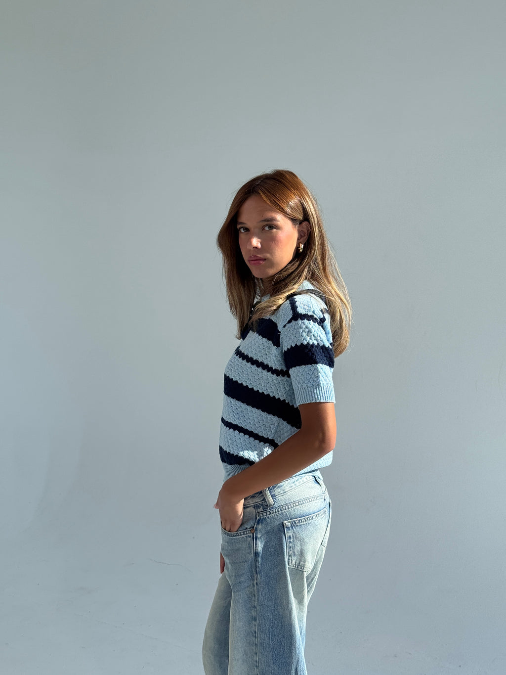 Knit Polo Navy/Baby blue