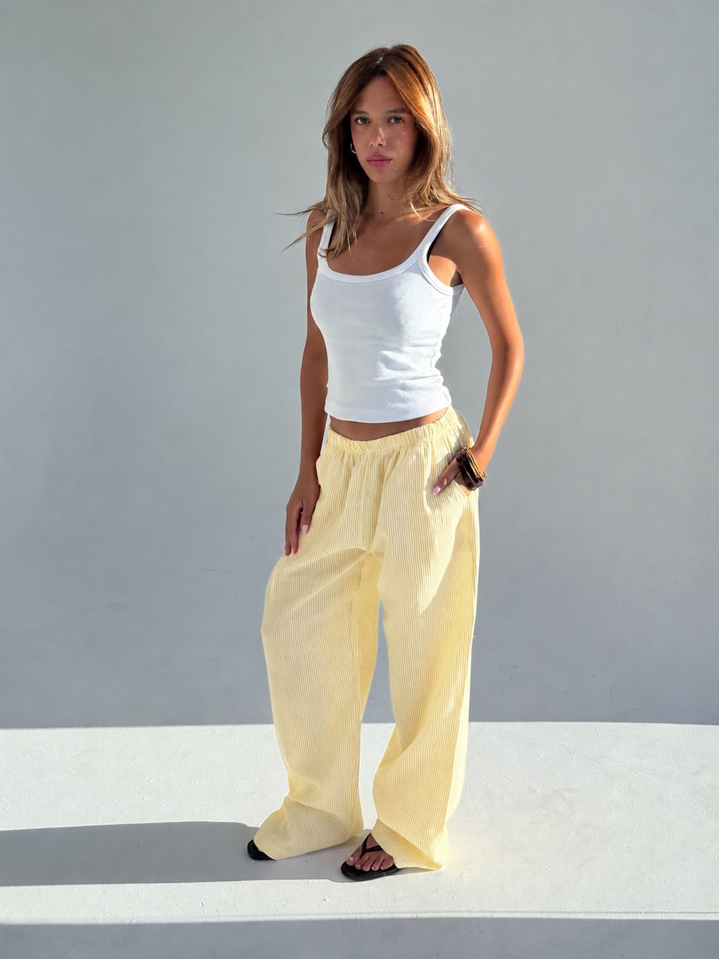 Yellow Striped linen pants