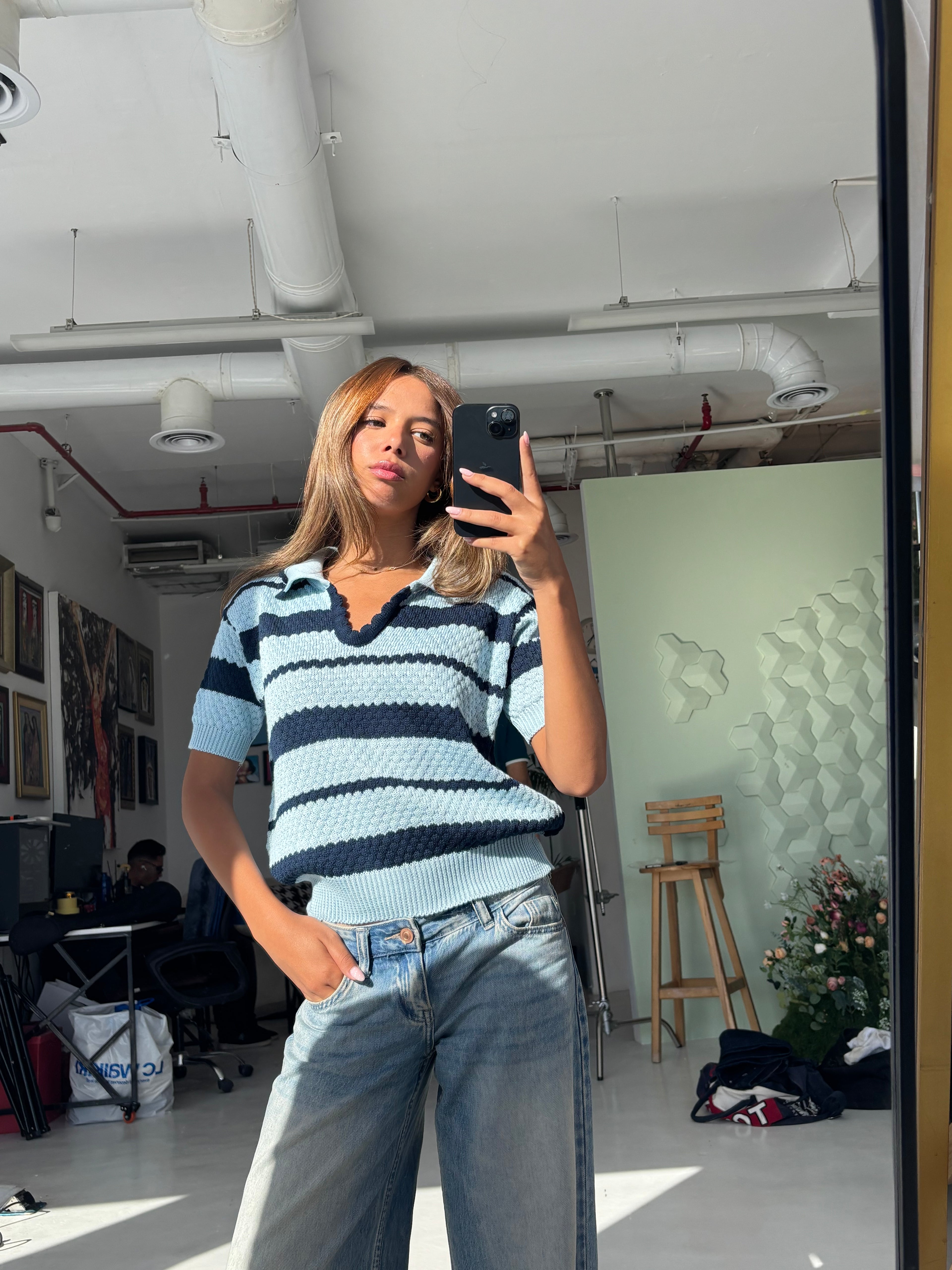 Knit Polo Navy/Baby blue
