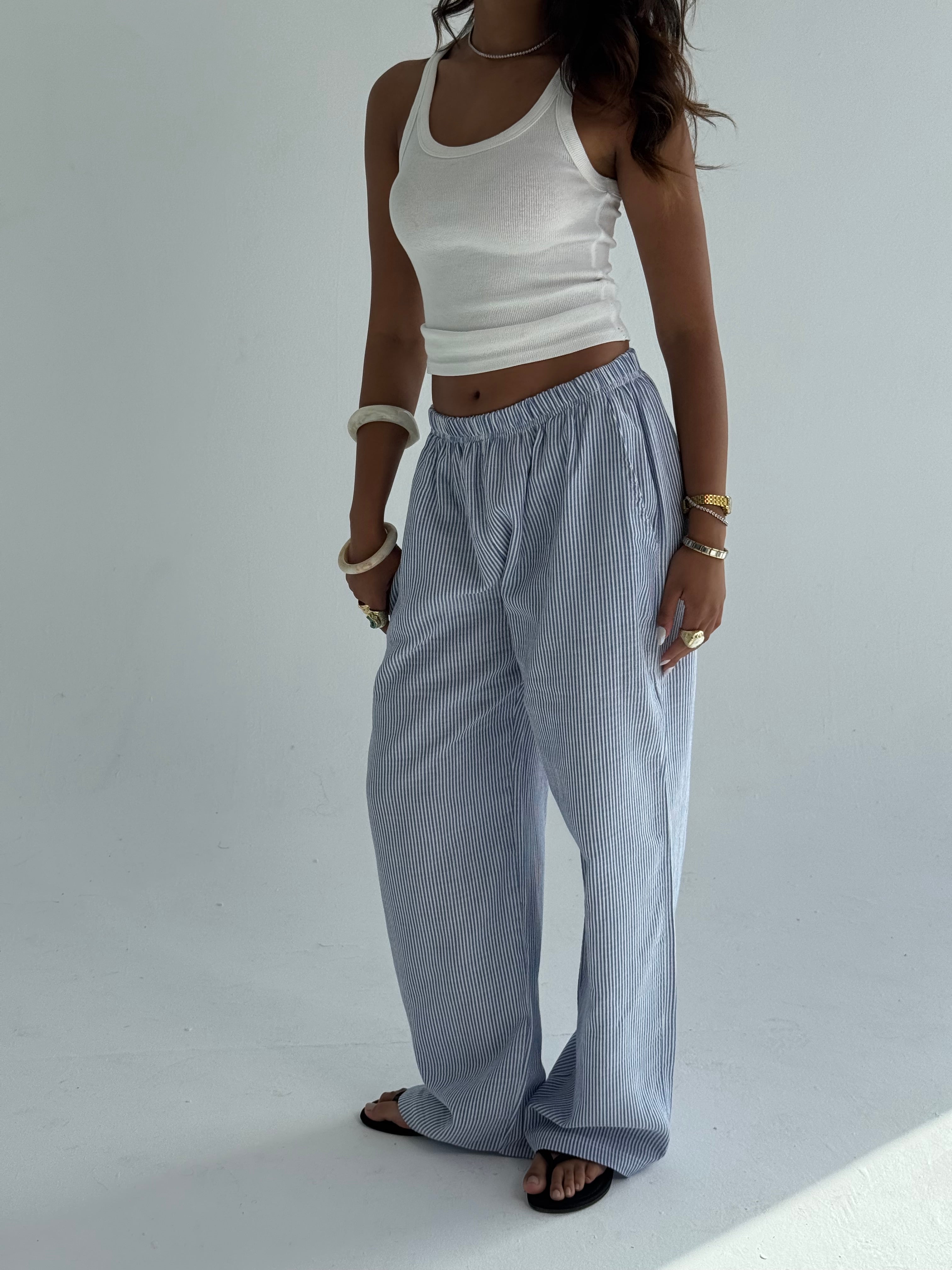 Blue Striped linen pants