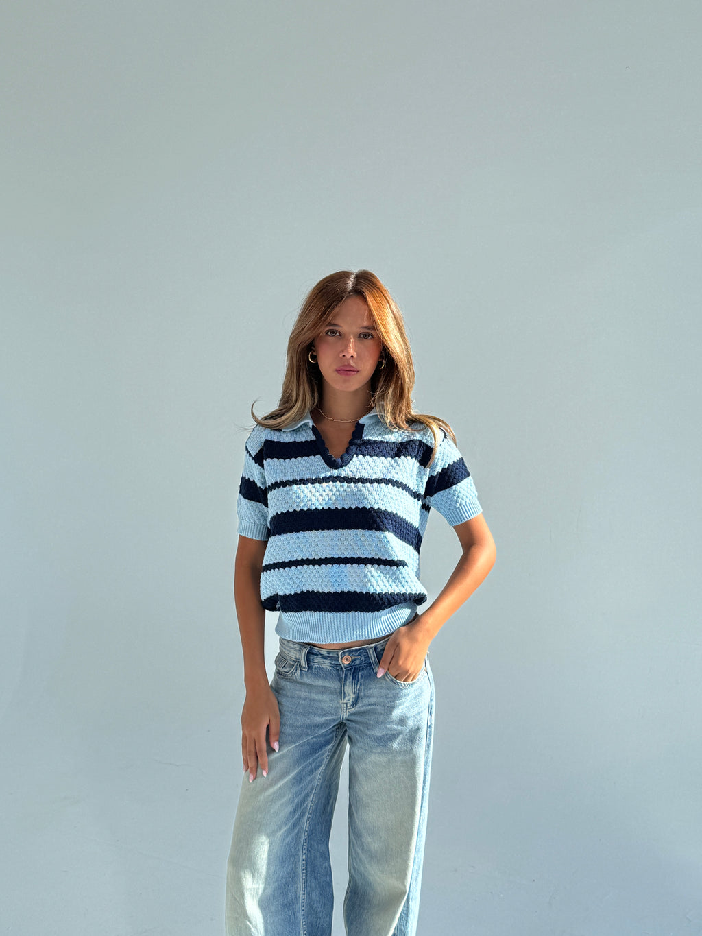 Knit Polo Navy/Baby blue