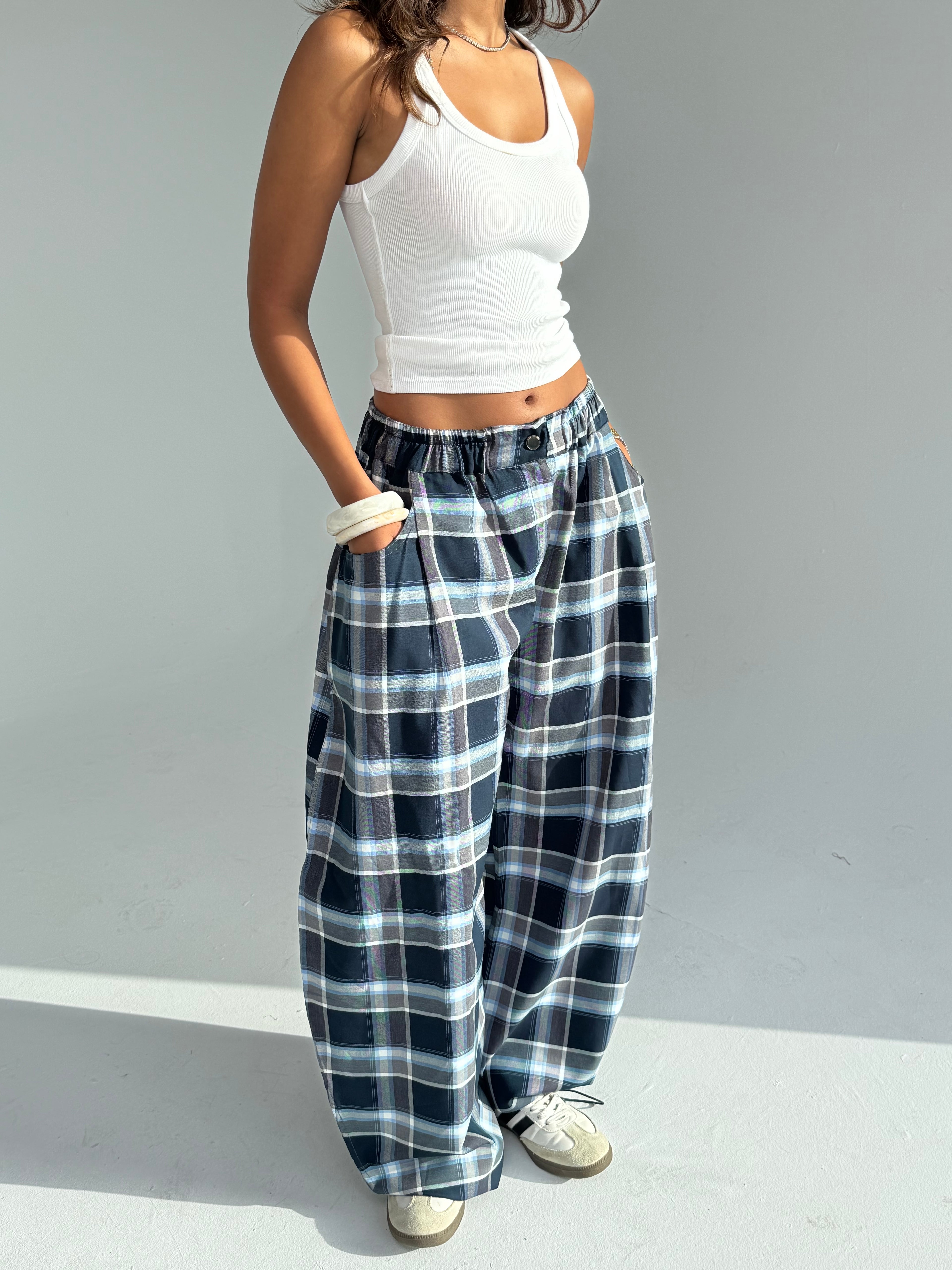 Plaid Pants Blue Shade