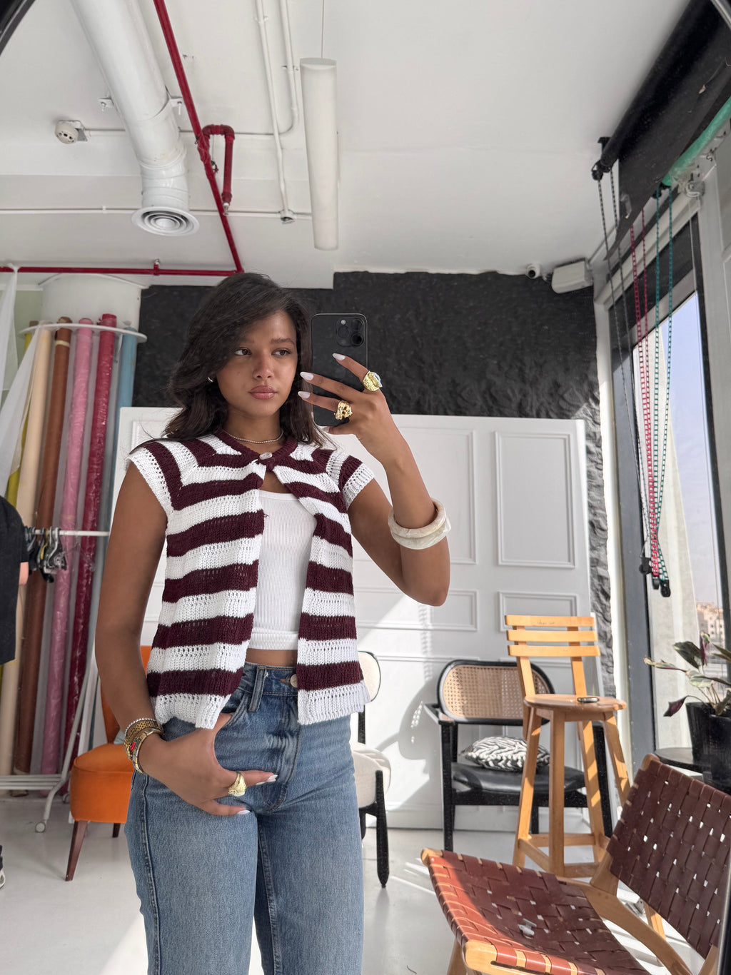 Buttoned knit in Burgundy