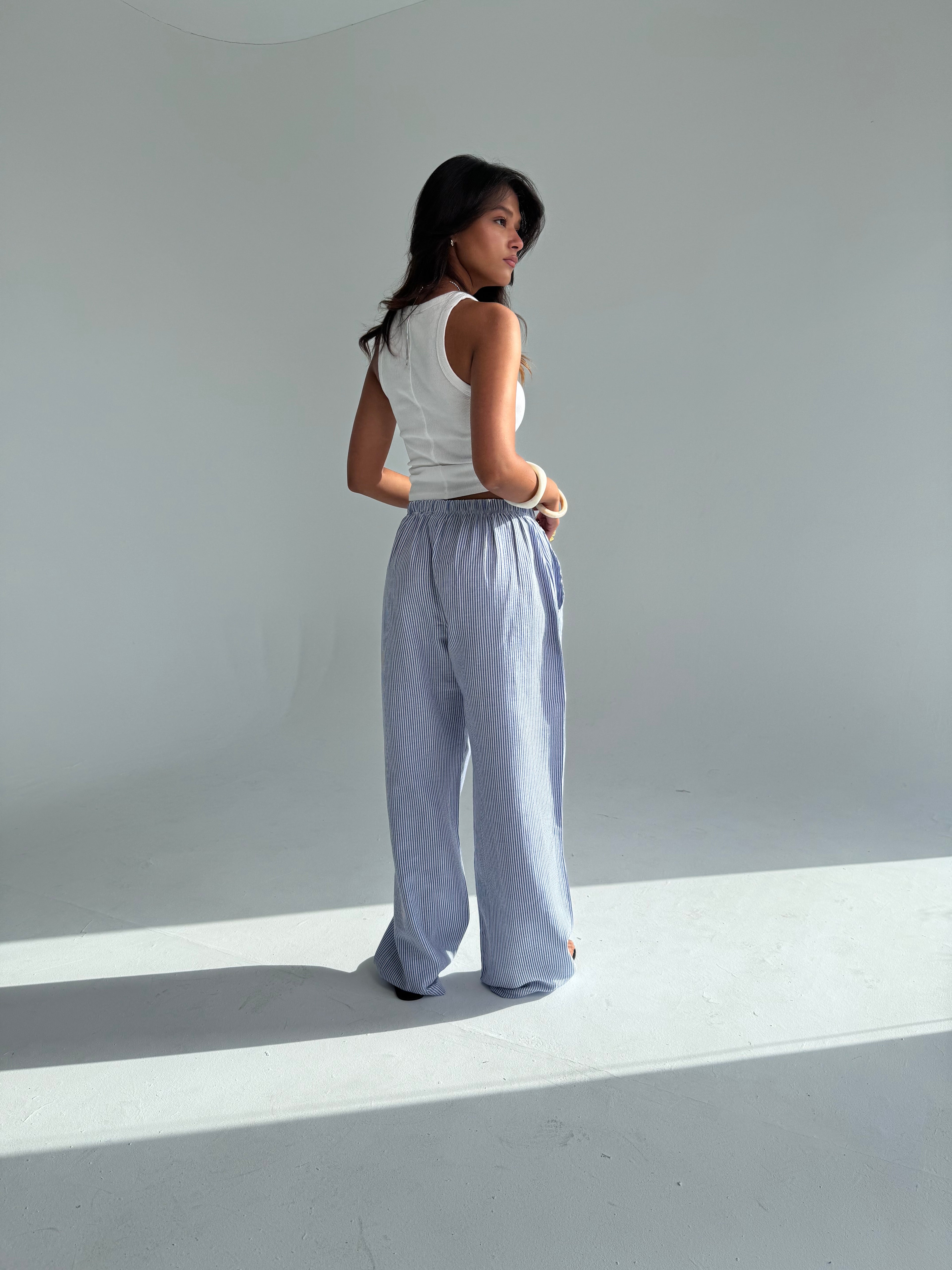Blue Striped linen pants