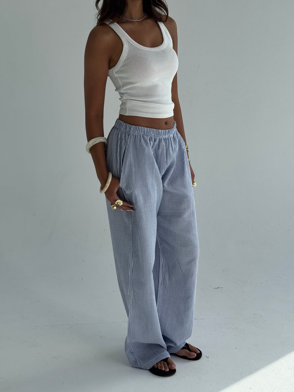 Blue Striped linen pants