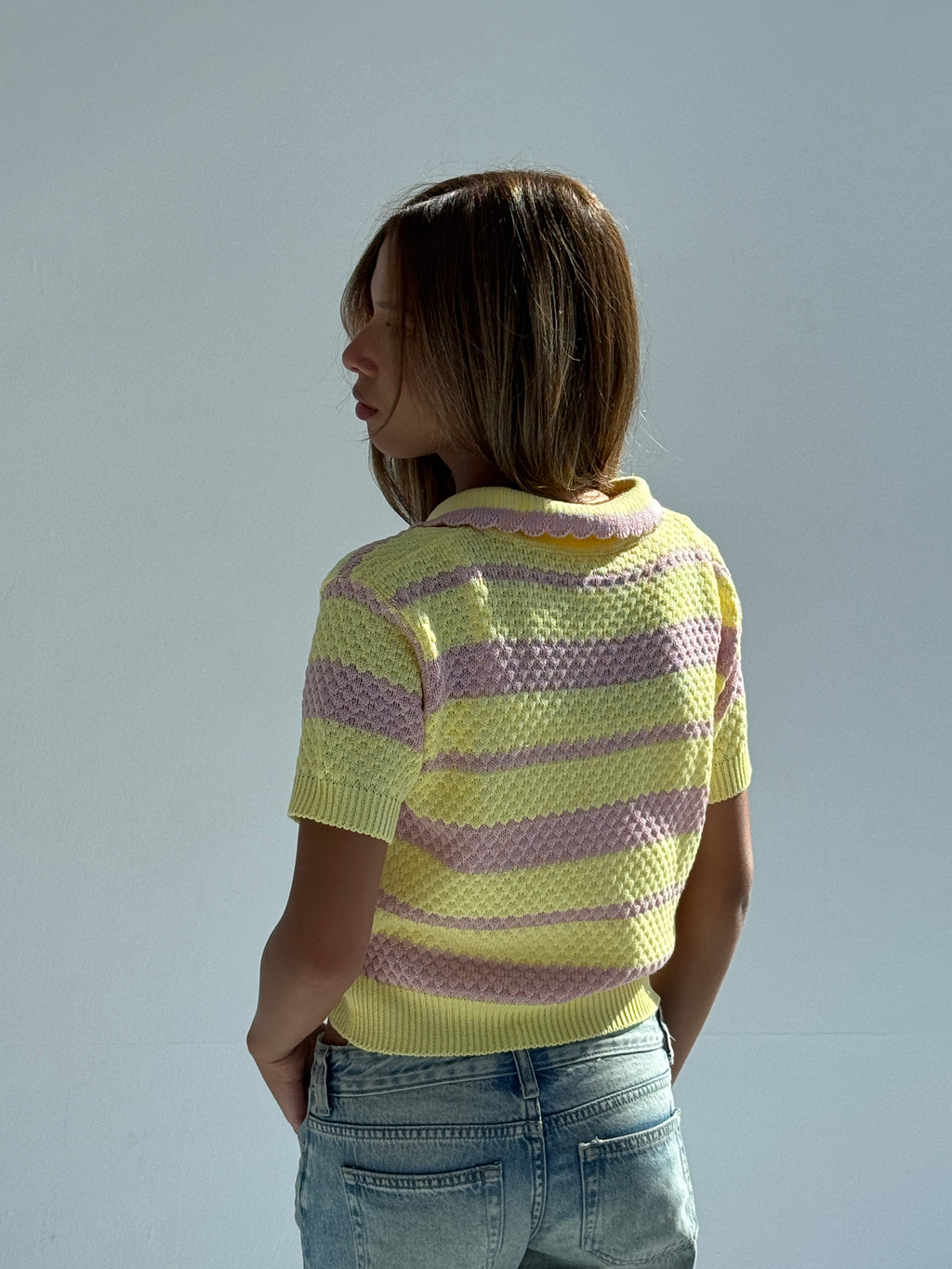 Knit Polo Pink/Butter Yellow