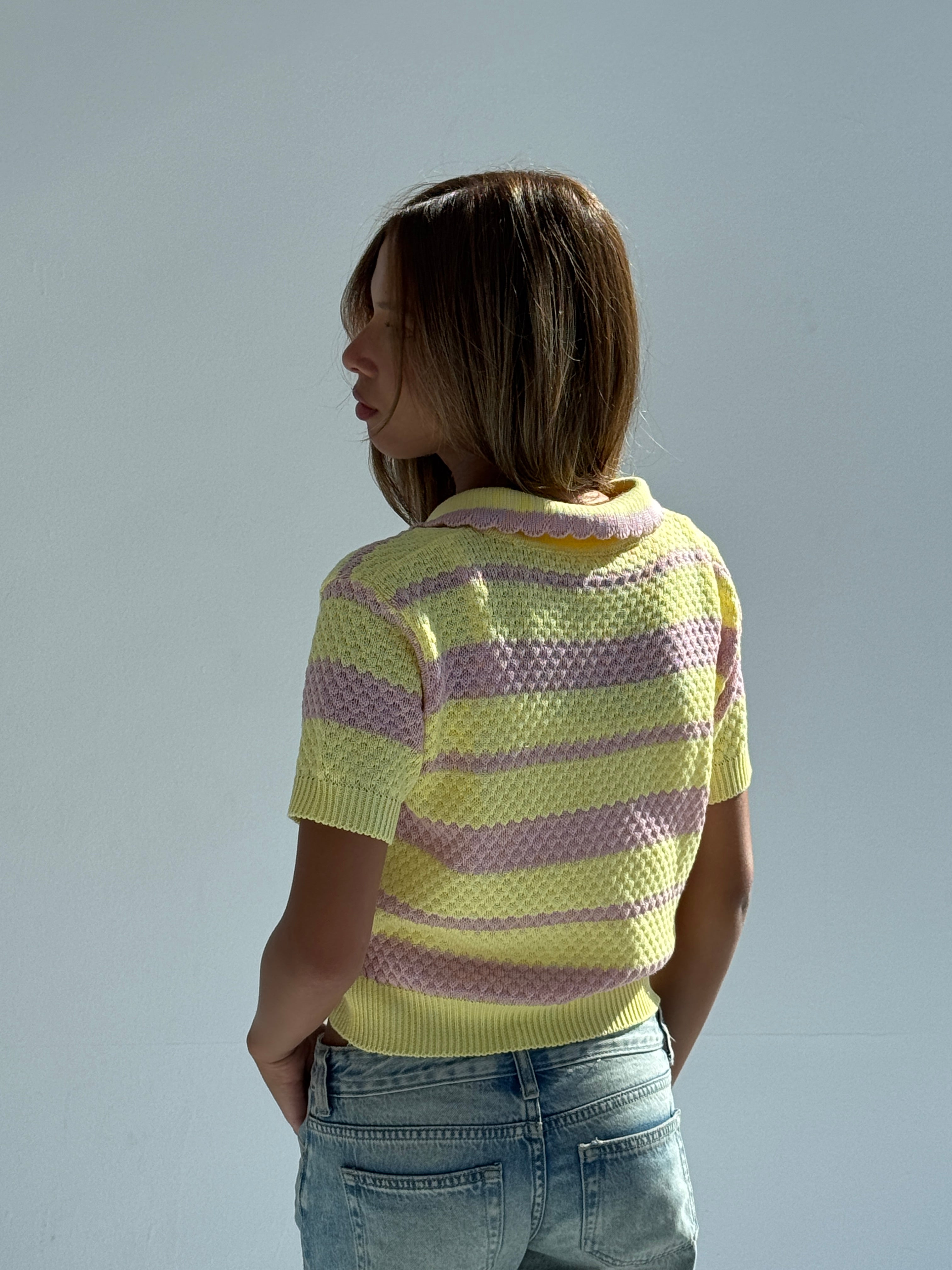 Knit Polo Pink/Butter Yellow