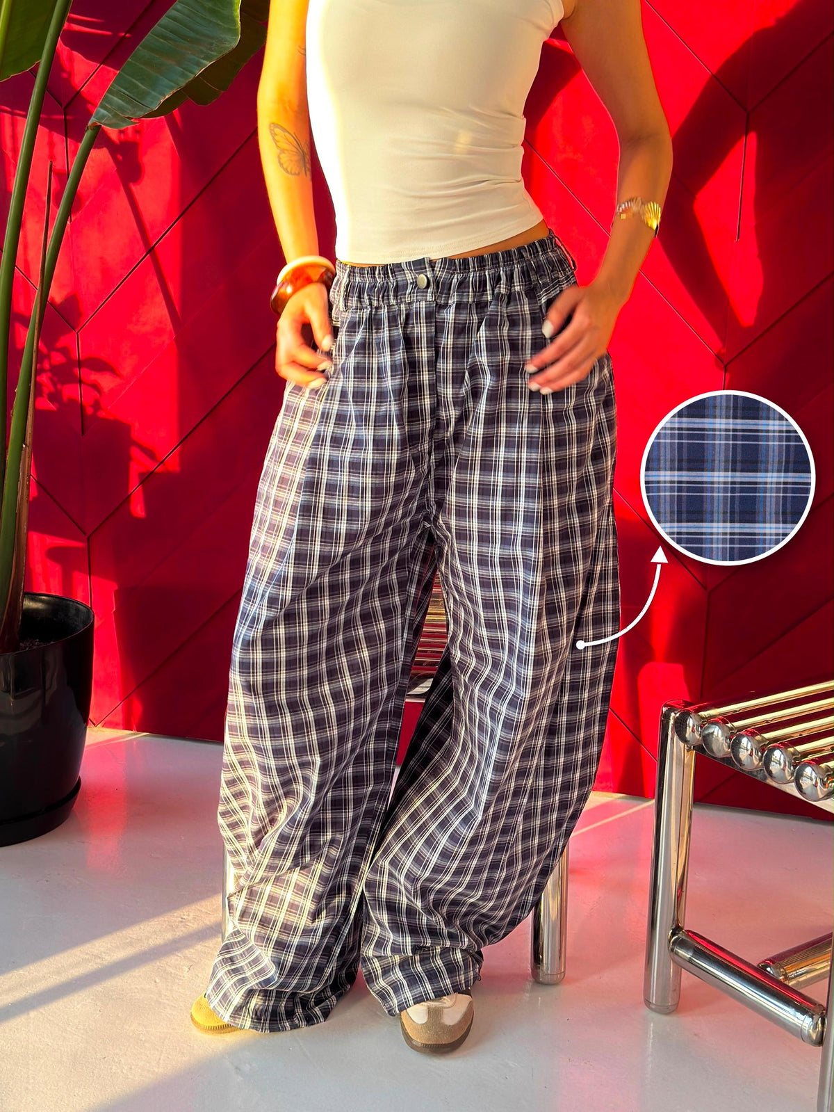 Plaid Pants Navy/White