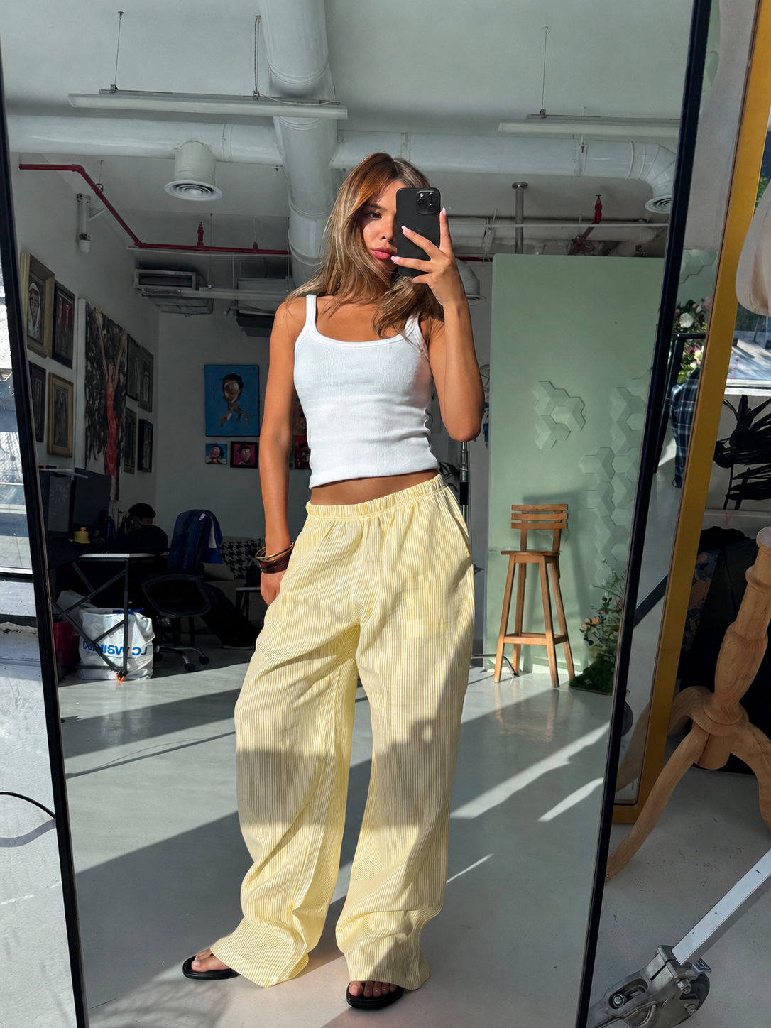 Yellow Striped linen pants