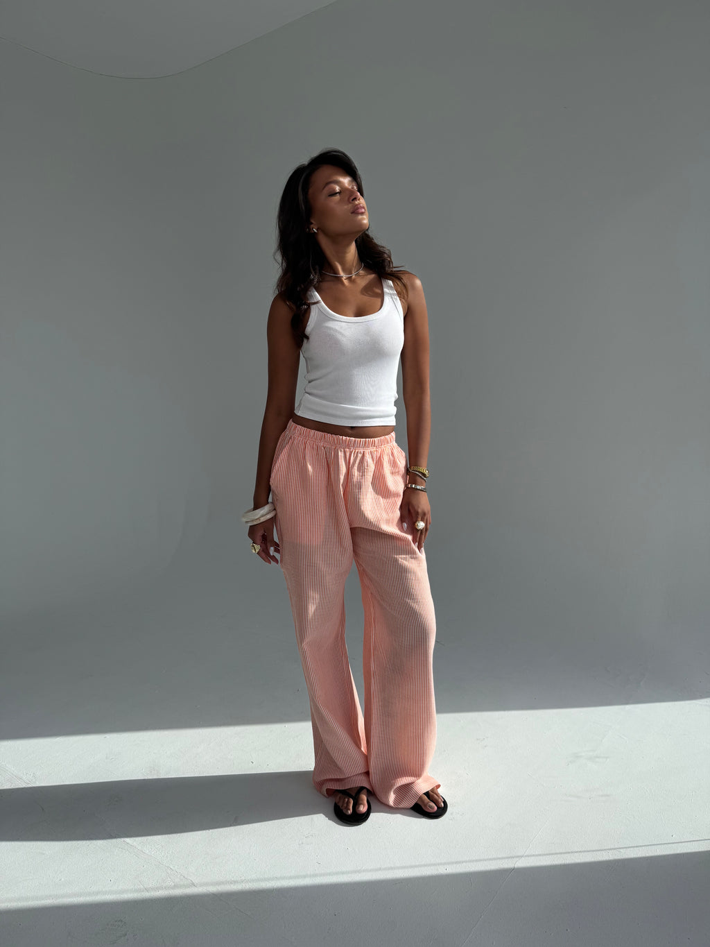 Orange Striped linen pants