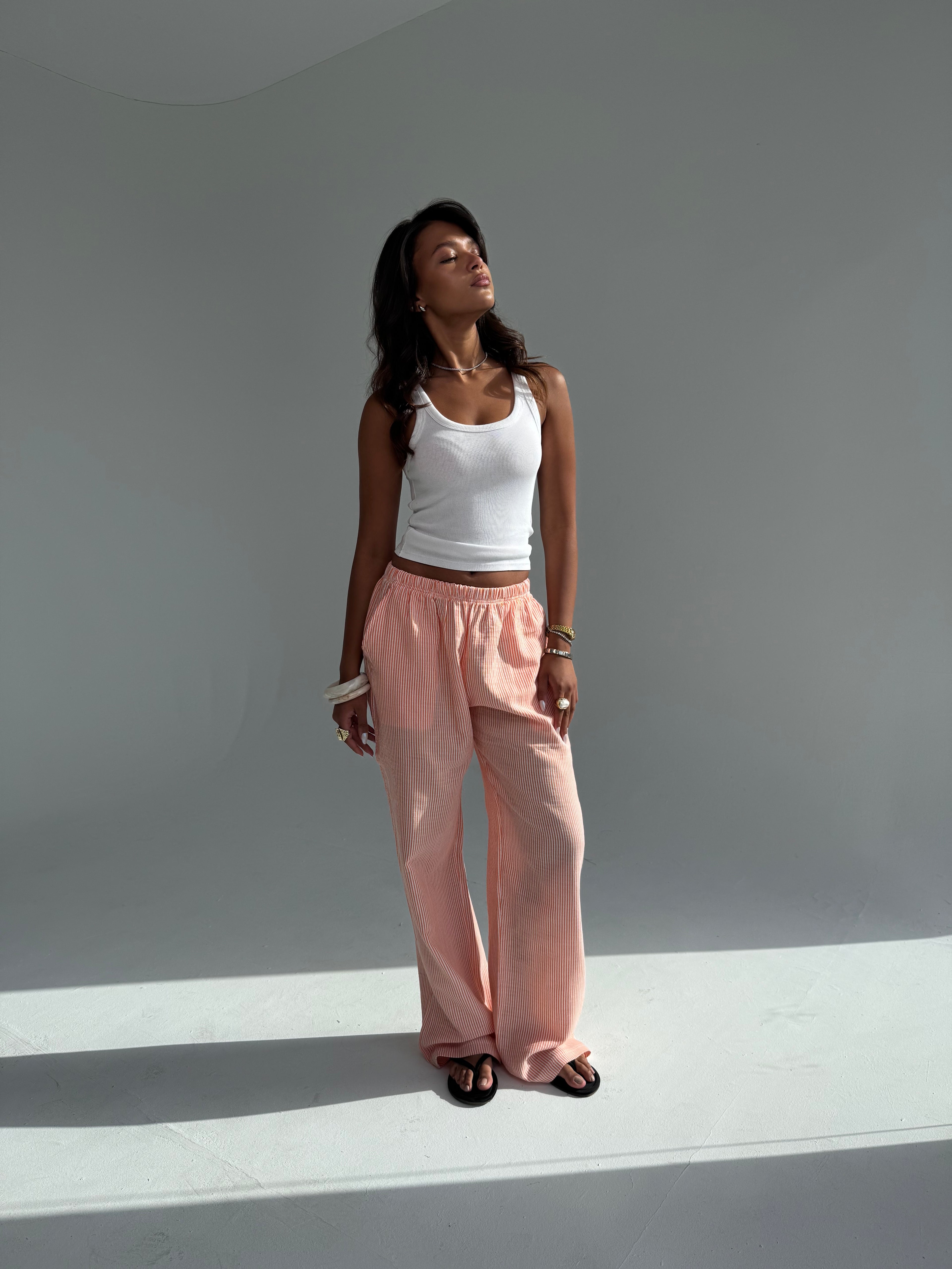 Orange Striped linen pants